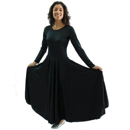 Danzcue Womens Praise Loose Fit Full Length Long Sleeve Dance Dress, Black, XX-Large