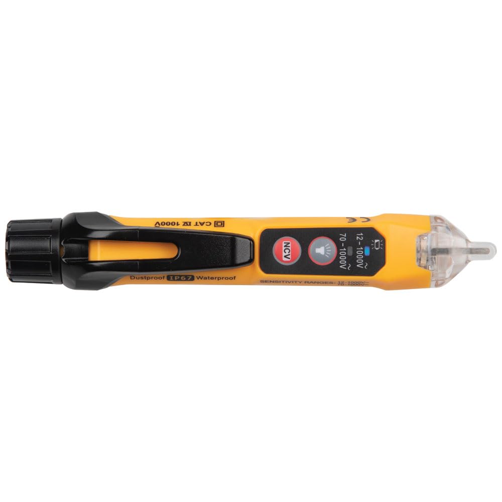 Klein Tools NCVT3P Dual Range Non Contact Voltage Tester, 12 - 1000V AC Pen, Flashlight, Audible and Flashing LED Alarms, Pocket Clip