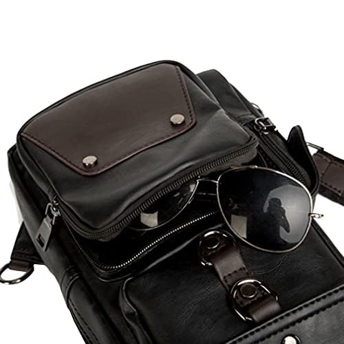 Leather Sling Bag Crossbody Backpack for Men Women Outdoor Travel Camping Shoulder Chest Day Pack Vintage Backpacks Daypack