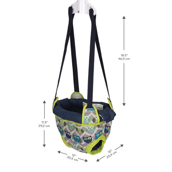 Evenflo Exersaucer Johnny Jumper Featuring Easy-to-Use Clamp Attachment for Quick and Tool-Free Set Up and Adjustable Straps to Customize the Height for Your Child, Owl