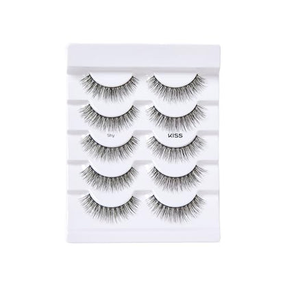 KISS Looks So Natural, False Eyelashes, 'Shy', 12 mm, Includes 5 Pairs Of Lashes, Contact Lens Friendly, Easy to Apply, Reusable Strip Lashes, Glue On