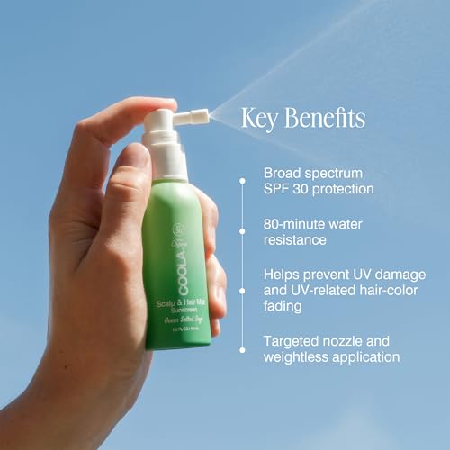 COOLA Organic Scalp Spray & Hair Sunscreen Mist with SPF 30, Dermatologist Tested Hair Care for Daily Protection, Vegan and Gluten Free, Ocean Salted Sage, 2 Fl Oz