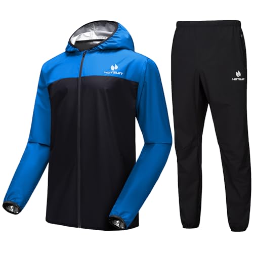 HOTSUIT Sauna Suit for Men Sweat Suits Gym Workout Exercise Sauna Jacket Pant Full Body, Blue, S