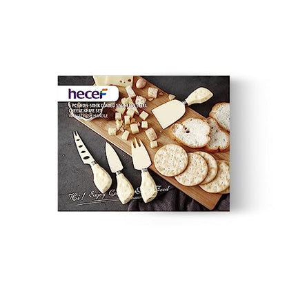hecef Cheese Knife Set of 4, Non-Stick Coated Gift Set for Christmas, Anniversary, Party, Housewarming, Picnic, Birthdays, Wedding(Beige)