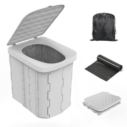Hapoon XL Portable Folding Camping Toilet with Lid - Travel Portable Potty for Adults, Grey