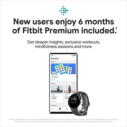 Google Pixel - Android Smartwatch with Fitbit Activity Tracking - Heart Rate Tracking Watch - Polished Silver Stainless Steel case with Charcoal Active band - LTE