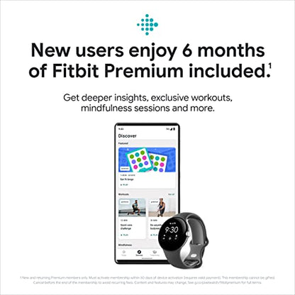 Google Pixel - Android Smartwatch with Fitbit Activity Tracking - Heart Rate Tracking Watch - Polished Silver Stainless Steel case with Charcoal Active band - LTE