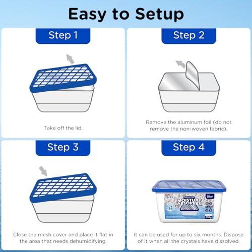 W&E Choice Moisture Absorbers, Portable Humidity Absorber Boxes for Your Bathroom, Closet & Car, Dehumidifier with Fragrance Free, 6 Pack