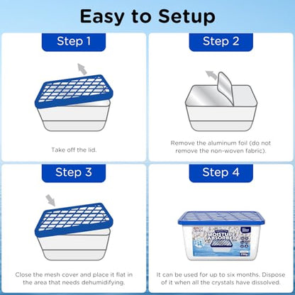 W&E Choice Moisture Absorbers, Portable Humidity Absorber Boxes for Your Bathroom, Closet & Car, Dehumidifier with Fragrance Free, 6 Pack