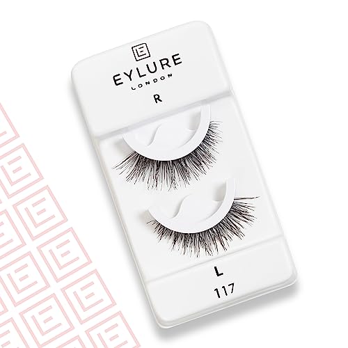 Eylure Press On Pre-Glued False Eyelashes, Wispy Light Texture Lash, No.117, 1 Pair