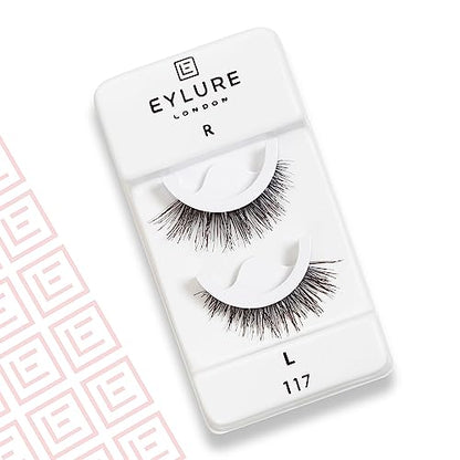 Eylure Press On Pre-Glued False Eyelashes, Wispy Light Texture Lash, No.117, 1 Pair
