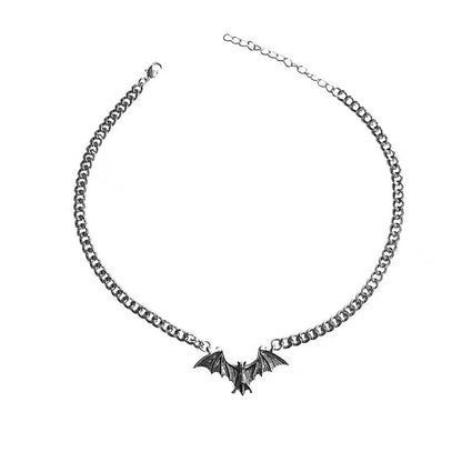 KURTCB Bat Necklace Gothic Punk Cool Heavy Chain Choker Cyber Animal Wing Pendant Necklace for Women Halloween Jewelry