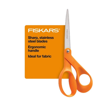 Fiskars 8" Original Orange-Handled Stainless Steel Scissors, Ergonomic and Keeps Material Flat, Sharp All-Purpose Paper and Fabric Scissors for Office, Arts, and Crafts