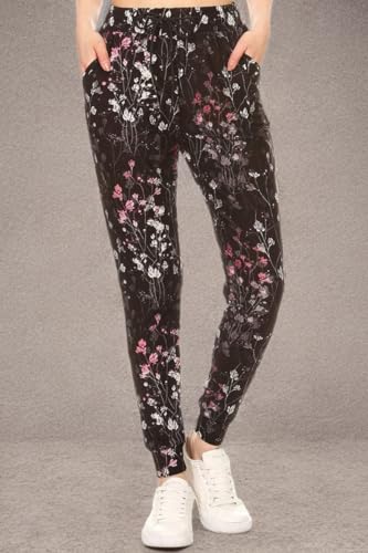 Leggings Depot JGA-R968-XL Crystal Bloom Print Jogger Pants w/Pockets, X-Large