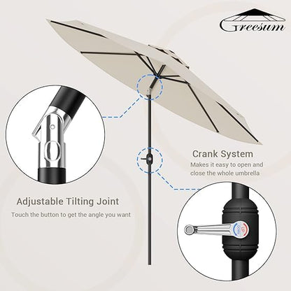 Greesum 9FT Patio Umbrella with Push Button Tilt and Crank, Outdoor Table Umbrella with 8 Sturdy Ribs, Market Table Parasol for Garden, Lawn, Backyard & Pool, Without Base, Beige