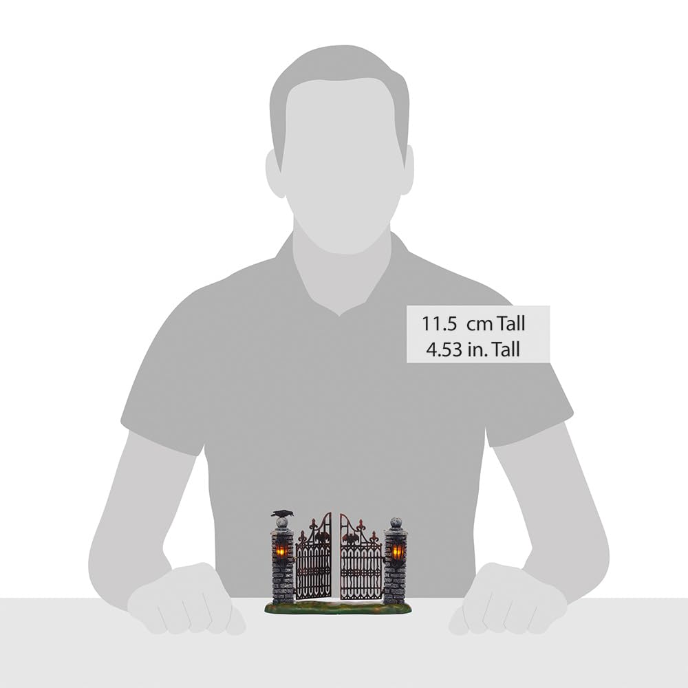 Department 56 Halloween Accessories for Village Collections Mini Spooky Wrought Iron Gate Lit Figurine, 4,53 Inch, Multicolor