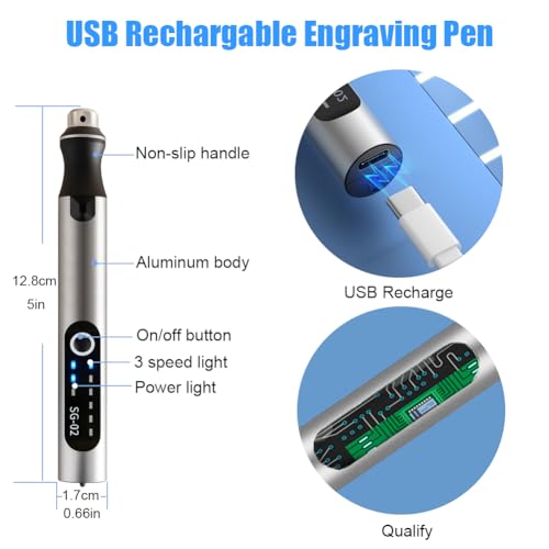 USB Rechargable Engraving Pen with 35bits,Mini Electric Engraver Etching Machines Cordless Rotary Tools Engraved Jewelry Stone Metal Plastic Wood Resin Model