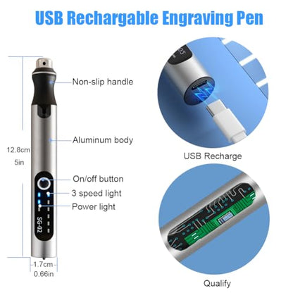 USB Rechargable Engraving Pen with 35bits,Mini Electric Engraver Etching Machines Cordless Rotary Tools Engraved Jewelry Stone Metal Plastic Wood Resin Model