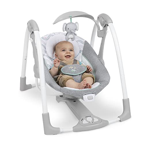 Ingenuity ConvertMe 2-in-1 Compact Portable Automatic Baby Swing & Infant Seat, Battery-Saving Vibrations, Nature Sounds, 0-9 Months 6-20 lbs (Swell)