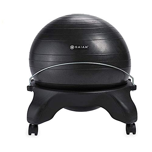 Gaiam Classic Backless Balance Ball Chair – Exercise Stability Yoga Ball Premium Ergonomic Chair for Home and Office Desk with Air Pump, Exercise Guide and Satisfaction Guarantee, Charcoal