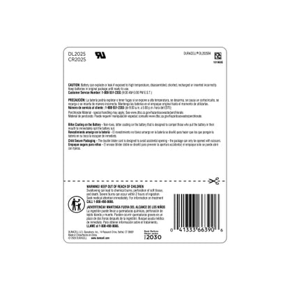 Duracell 2025 Lithium Battery, 4 Count (Pack of 1) Child Safety Features, Lithium Coin Battery for Key Fob, Car Remote, and other devices, CR2025 3 Volt (3V) Cell