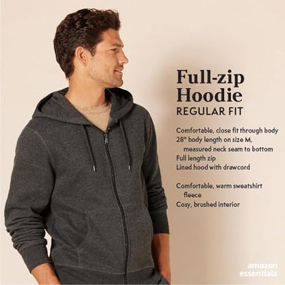 Amazon Essentials Men's Full-Zip Fleece Hoodie (Available in Big & Tall), Black, Small
