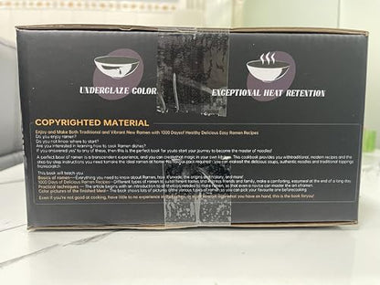 8-Inch Ceramic Ramen Bowl Set of 2 (9 Piece) - Porcelain Japanese Salad Noodles Cereal Fruit Pasta Soup Large Bowls with Recipes Chopsticks Forks Spoons for Men Women Gift Microwave & Dishwasher Safe