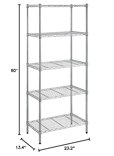 Amazon Basics 3-Shelf Adjustable Heavy Duty Steel Wire Rack Storage Shelving Organizer for Kitchen, Garage, 23.2" L x 13.4" W x 30" H, Black