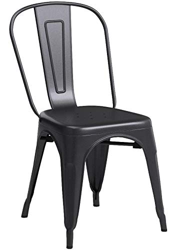 FDW | Metal Dining Chairs | Set of 4 | Black | Stackable Tolix Side Chairs with Backrest | Scratch-Resistant | Non-Slip Feet | Indoor/Outdoor Use | 330 lbs Capacity | for Kitchen & Restaurant