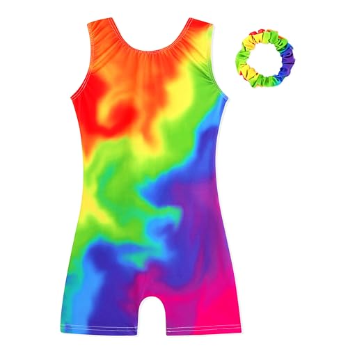 HOZIY Toddler Leotard Gymnastics with Shorts 5t Size 5-6 Years Neon Rainbow Multicolored Colorful Kids Scrunchies Tumbling Outfits