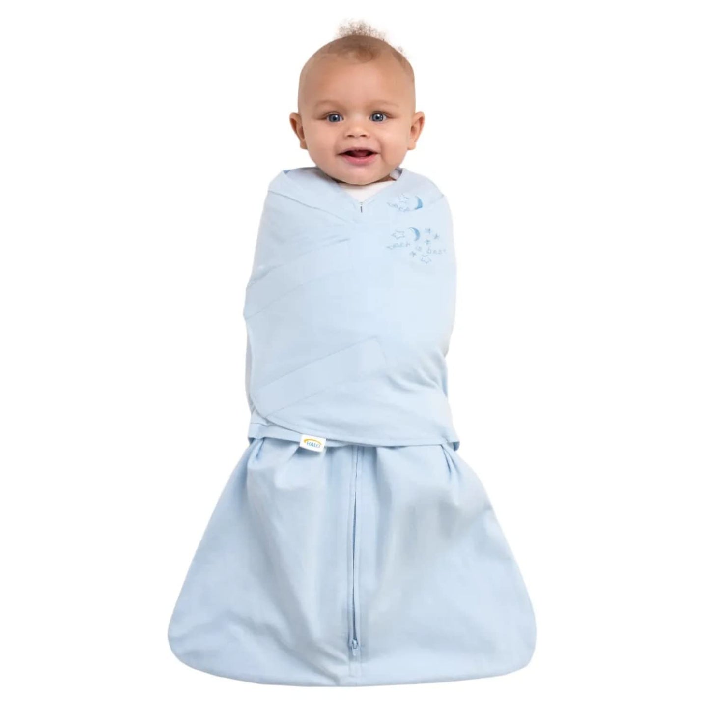 HALO 100% Cotton Sleepsack Swaddle, 3-Way Adjustable Wearable Blanket, TOG 1.5, Baby Blue, Newborn, 0-3 Months