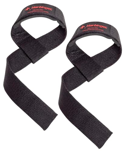 Harbinger Padded Cotton Lift Straps, Black - Soft, Supportive Neotek Wrist Pads - 21.5" Length, 1.5" Width - Reinforced Edges & Heavy-duty Stitching - Cushions Wrists for Lifting Support