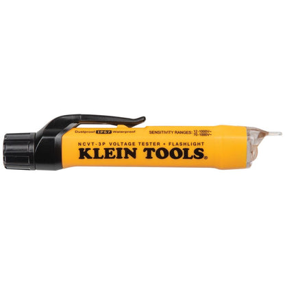 Klein Tools NCVT3P Dual Range Non Contact Voltage Tester, 12 - 1000V AC Pen, Flashlight, Audible and Flashing LED Alarms, Pocket Clip