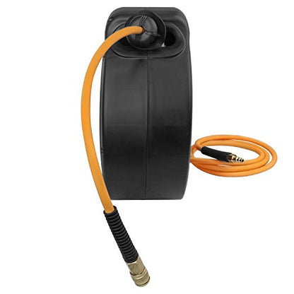 Freeman P1465CHR 1/4" x 65' Compact Retractable Air Hose Reel with Brass Fittings, Mounting Bracket, and Lead Hose
