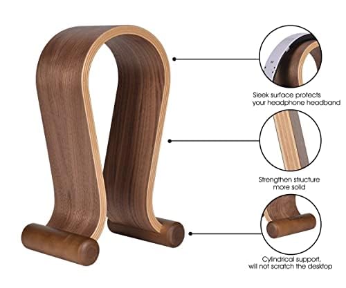 SAMDI Wood Headphone Stand, Headphones Hanger Holder Mount Omega Compatible for Sony, Bose, Shure, Jabra, JBL, AKG Gaming Headphones Display et. (Walnut)