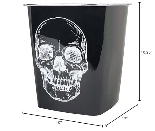 KOLORAE Waste Can 10L (2.6 Gallons) - 3 Pack Trash Garbage Can for Home, Office, Dorm Room Wastebasket (Black Base White Skull)