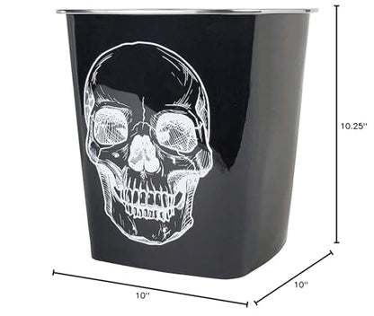 KOLORAE Waste Can 10L (2.6 Gallons) - 3 Pack Trash Garbage Can for Home, Office, Dorm Room Wastebasket (Black Base White Skull)