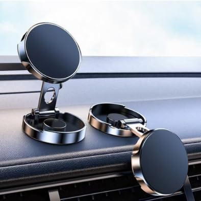 Universal Magnetic Phone Holder for Car Dashboard Folding Magnetic 360° Rotating Car Mount for All Smartphones Silver