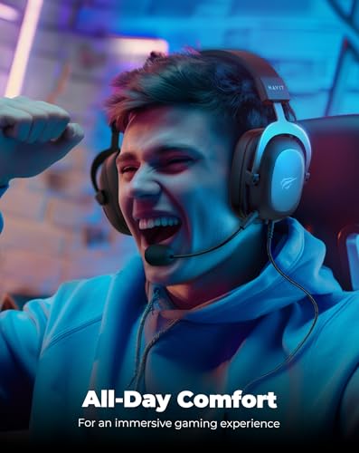 havit H2002d Gaming Headsets for PS4,PC, 50MM Drivers Surround Sound PS5 Headset with Mic Gaming Headphones with Mic Durable Aluminum Frame Valentines Gifts for Men