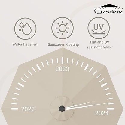 Greesum 9FT Patio Umbrella with Push Button Tilt and Crank, Outdoor Table Umbrella with 8 Sturdy Ribs, Market Table Parasol for Garden, Lawn, Backyard & Pool, Without Base, Beige