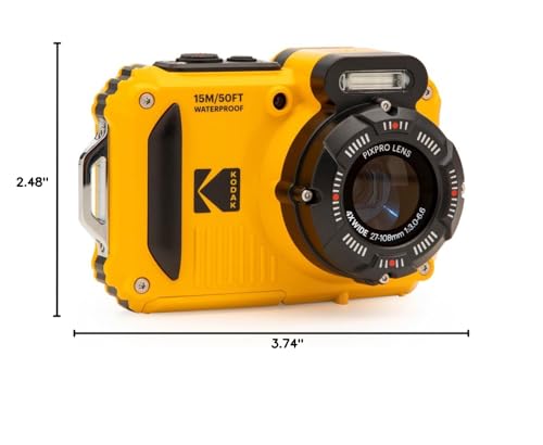 KODAK PIXPRO WPZ2 Rugged Waterproof Shockproof Dustproof WiFi Digital Camera 16MP 4X Optical Zoom 1080P Full HD Video Vlogging Camera 2.7" LCD (Yellow)