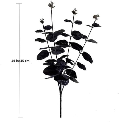Halloween Artificial Flower, Black Eucalyptus Stems Leaves Branches Fake Flower Arrangement Farmhouse Decor (Black) 6Pcs