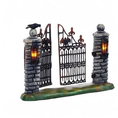 Department 56 Halloween Accessories for Village Collections Mini Spooky Wrought Iron Gate Lit Figurine, 4,53 Inch, Multicolor