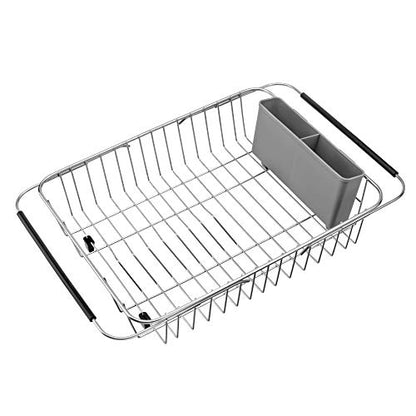 iPEGTOP Cutlery Utensil Silverware Drying Rack Basket Holder with Hooks - Flatware Storage Solution for Kitchen Dish Drainer Dish Drying Rack, Grey