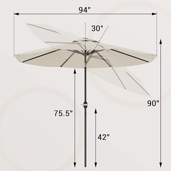 Greesum 9FT Patio Umbrella with Push Button Tilt and Crank, Outdoor Table Umbrella with 8 Sturdy Ribs, Market Table Parasol for Garden, Lawn, Backyard & Pool, Without Base, Beige