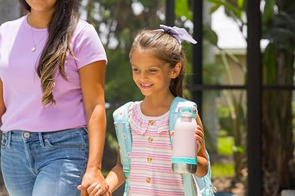 Ello Emma 14oz Vacuum Insulated Stainless Steel Kids Water Bottle with Straw and Built-in Carrying Handle and Leak-Proof Locking Lid for School Backpack, Lunchbox and Outdoor Sports, Cotton Candy