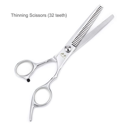 iSeaFly Dog Grooming Scissors Kit with Round Tip, 6 in 1 Cat Dog Scissors, Stainless Steel Pet Grooming Shears, Straight, Curved, Thinning Shears, Comb for Full Body, Face, Nose, Ear & Paw