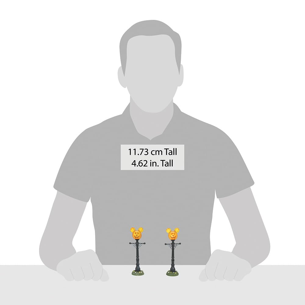 Department 56 Disney Village Halloween Accessories Pumpkintown Mickey Mouse Street Lights Lit Figurine Set, 4.625 Inch, Multicolor