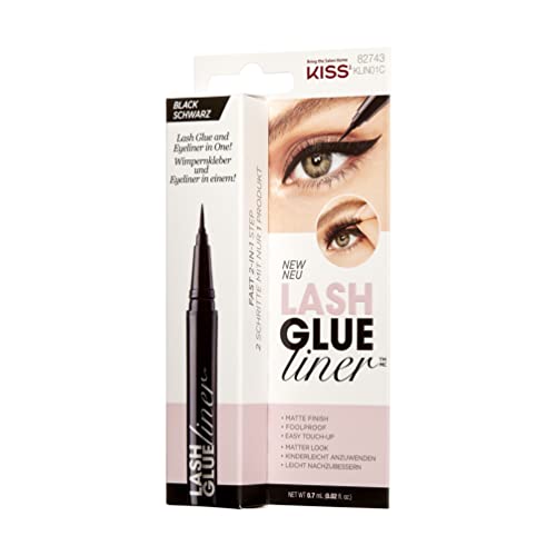 KISS Lash GLUEliner, 2-in-1 Felt-Tip Eyelash Adhesive and Eyeliner, Matte Finish, Foolproof Application, Easy Touch-Up, 0.03 Fl Oz.- Black, Packaging May Vary