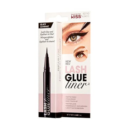 KISS Lash GLUEliner, 2-in-1 Felt-Tip Eyelash Adhesive and Eyeliner, Matte Finish, Foolproof Application, Easy Touch-Up, 0.03 Fl Oz.- Black, Packaging May Vary